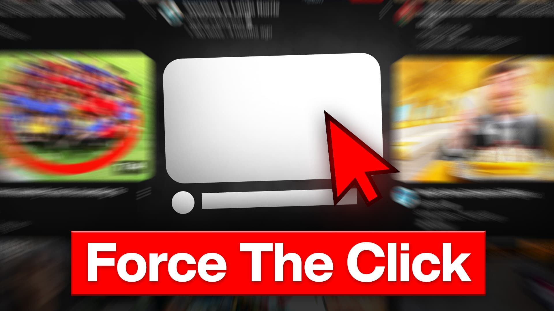 Curseur de souris rouge pointant vers une miniature vide pour illustrer la stratégie d'optimisation du CTR 'Force The Click'.