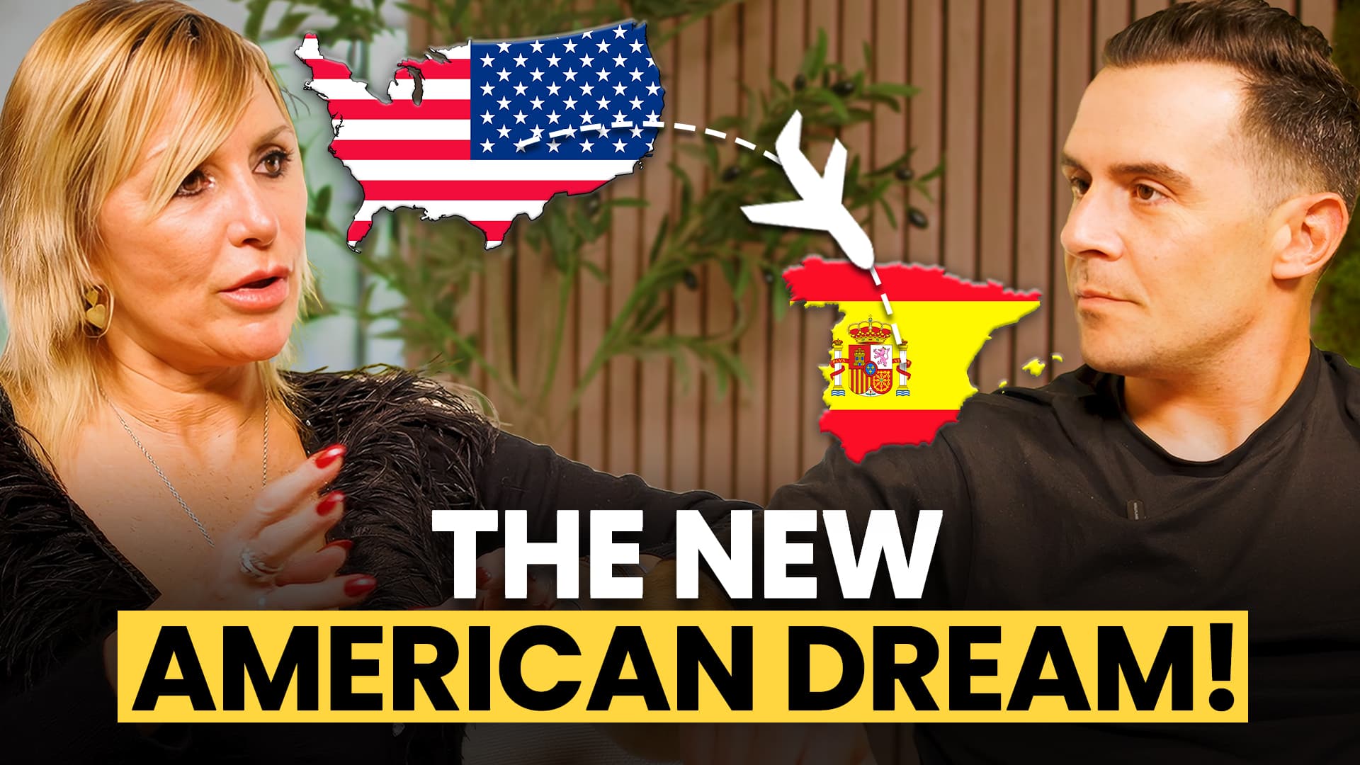 Interview sur le nouveau rêve américain montrant un vol des USA vers l'Espagne.