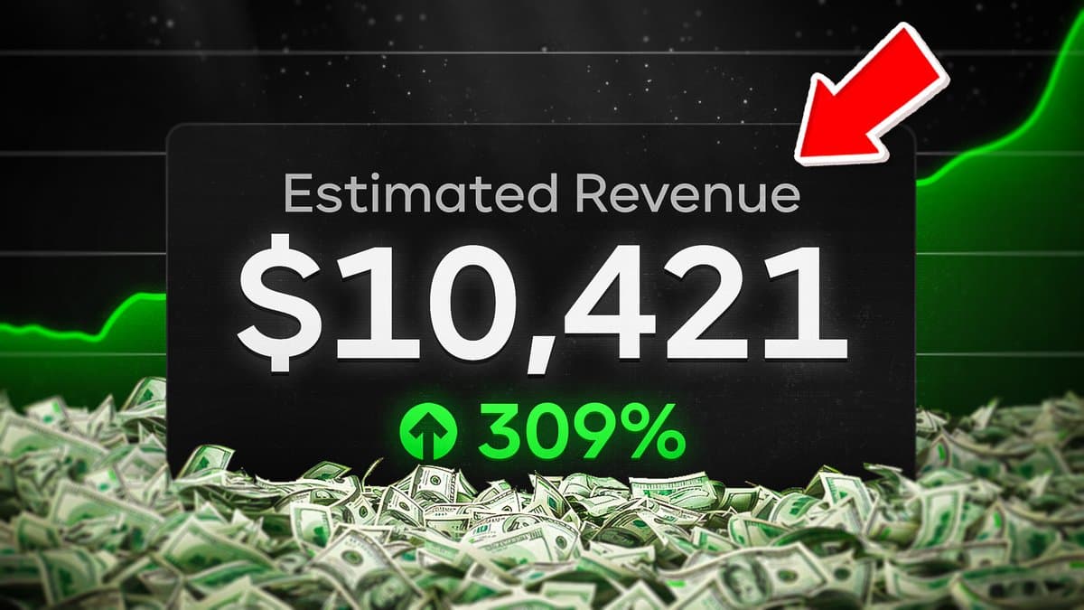 Tableau de bord affichant 10 421 dollars de revenus avec une flèche rouge et une croissance de 309%.